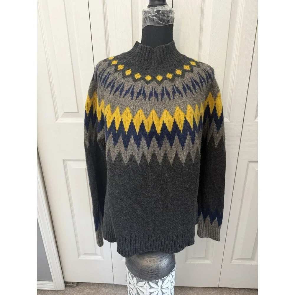 Obermeyer Turtleneck Sweater Wool Retro Ski Nordic Print Pullover Women’s Sz XL